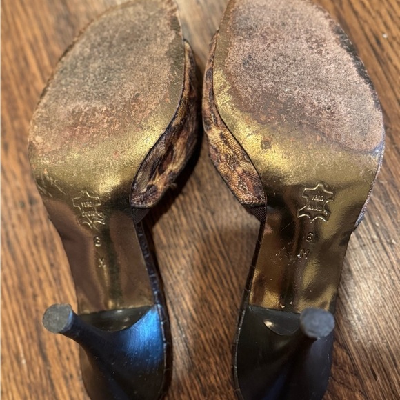 Donald J. Pliner Rare Peace Sign French Tapestry Leather Leopard Heels Size 6 - Picture 5 of 7